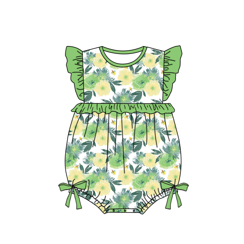 Baby Infant Girls Green Yellow Flowers Rompers preorder(moq 5)