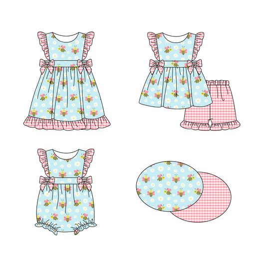 Preorder(moq 5 each)Sibling Baby Girls Honey Bee Bows Spring Romper Dress Shorts Sets