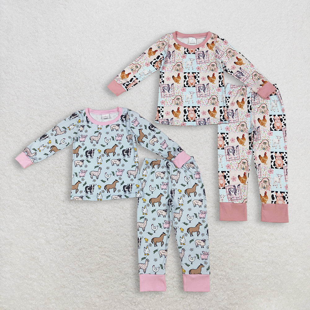 Sibling Baby Girls Cows Chicks Top Pants Farm Pajamas Sets
