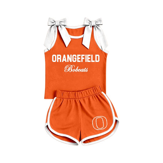 Preorder (moq 5)Baby Girls Orangefield Bobcats Bows Shirts Shorts Clothes Sets