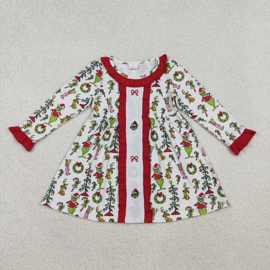 Embroidery Bows Grin Baby Girls Christmas Collar Knee Length Dresses