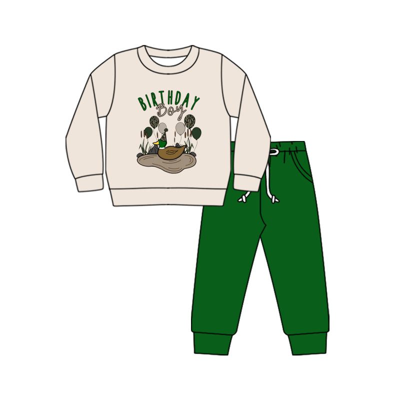 Baby Boys Birthday Ducks Hunting Top Green Pants Outfits Clothes Sets preorder(MOQ 5)