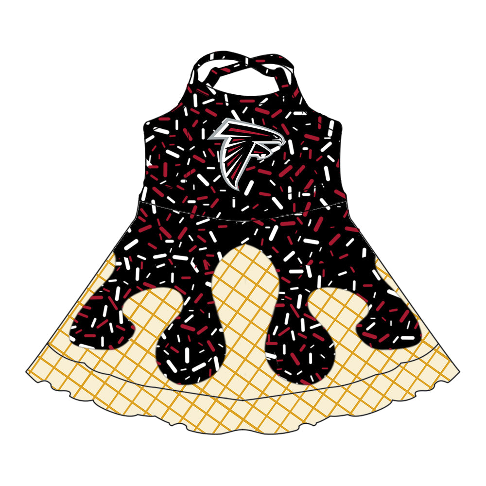 Preorder (moq 5)Baby Girls Drip Sprinkles Atlanta Falcons Team Shorts Ruffle Knee Length Dress