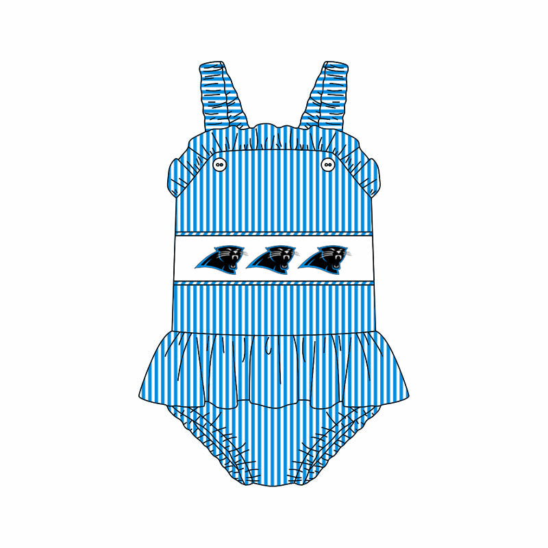 Preorder (moq 5)Baby Girls Strap Blue Stripe Leopards Tunic Bummies Team Rompers