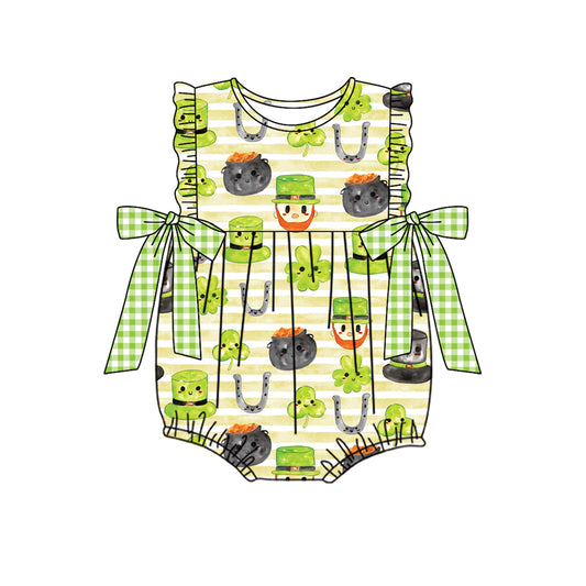 Preorder(moq 5)Baby Infant Girls St Patrick Day Quatrefoil Rompers
