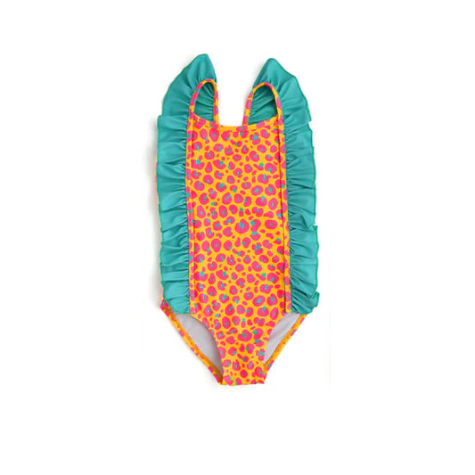 Baby Girls Orange Leopard Straps One Piece Swimsuits Preorder(moq 5)