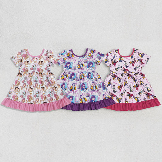 Sibling Baby Girls Short Sleeves Demon Hunter Ruffle Knee Length Dresses