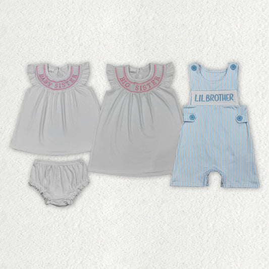 Sibling Smocked Lil Sister Brother Baby Kids Romper Tunic Bummies Knee Length Dress