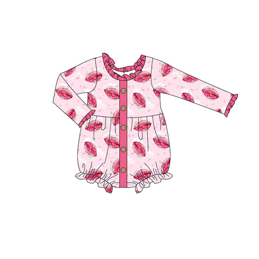 Baby Infant Girls Pink Football Buttons Rompers preorder(moq 5)