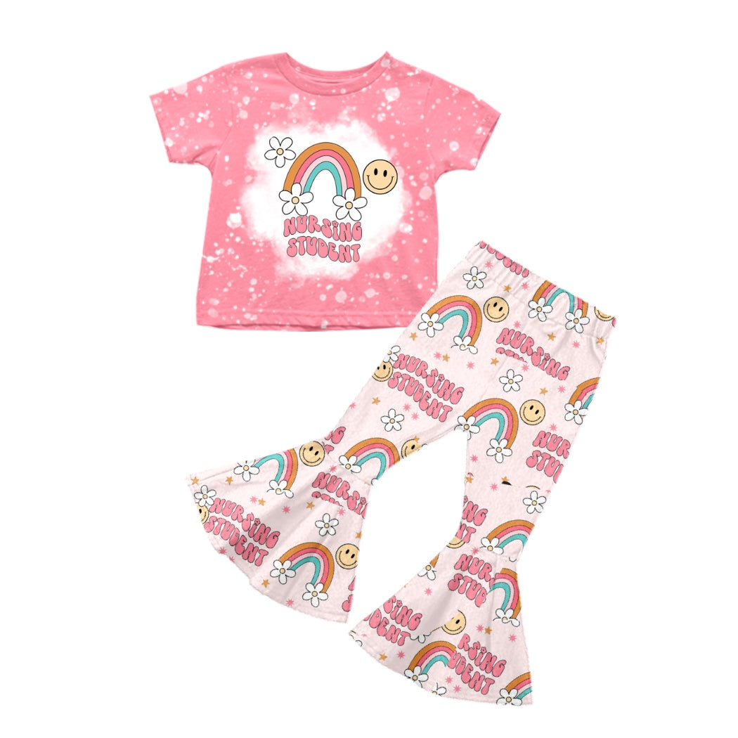 Baby Girls Nursing Rainbow Shirt Bell Pants Clothes Sets preorder(moq 5)