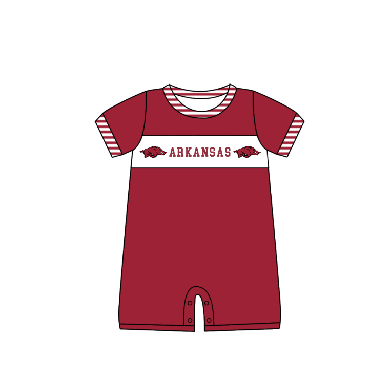 Preorder (moq 5)Baby Boys Red Short Sleeve Arkansas Team Rompers