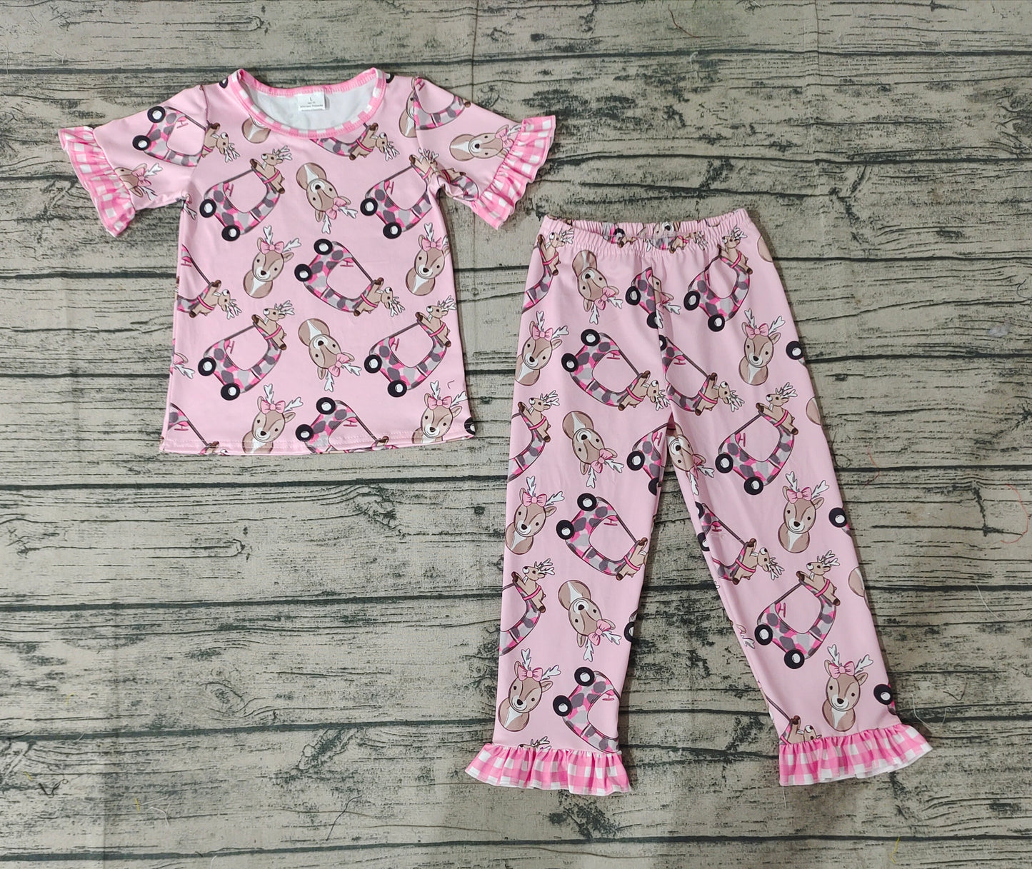 Baby Girls Pink Camo Deer Truck Tops Pants Pajamas Outfits Clothes Sets