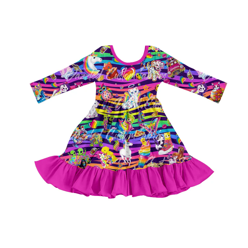 Baby Girls Colorful Tiger Ruffle Knee Length Dresses split order preorder Nov 10th