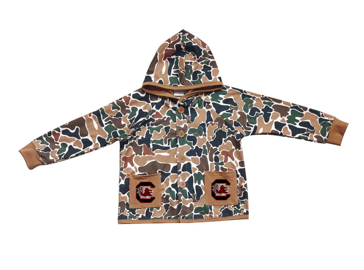 Preorder (moq 5)Baby Boys Dark Brown Camo C Red Bulls Pockets Team Button Hoodie Jackets Top