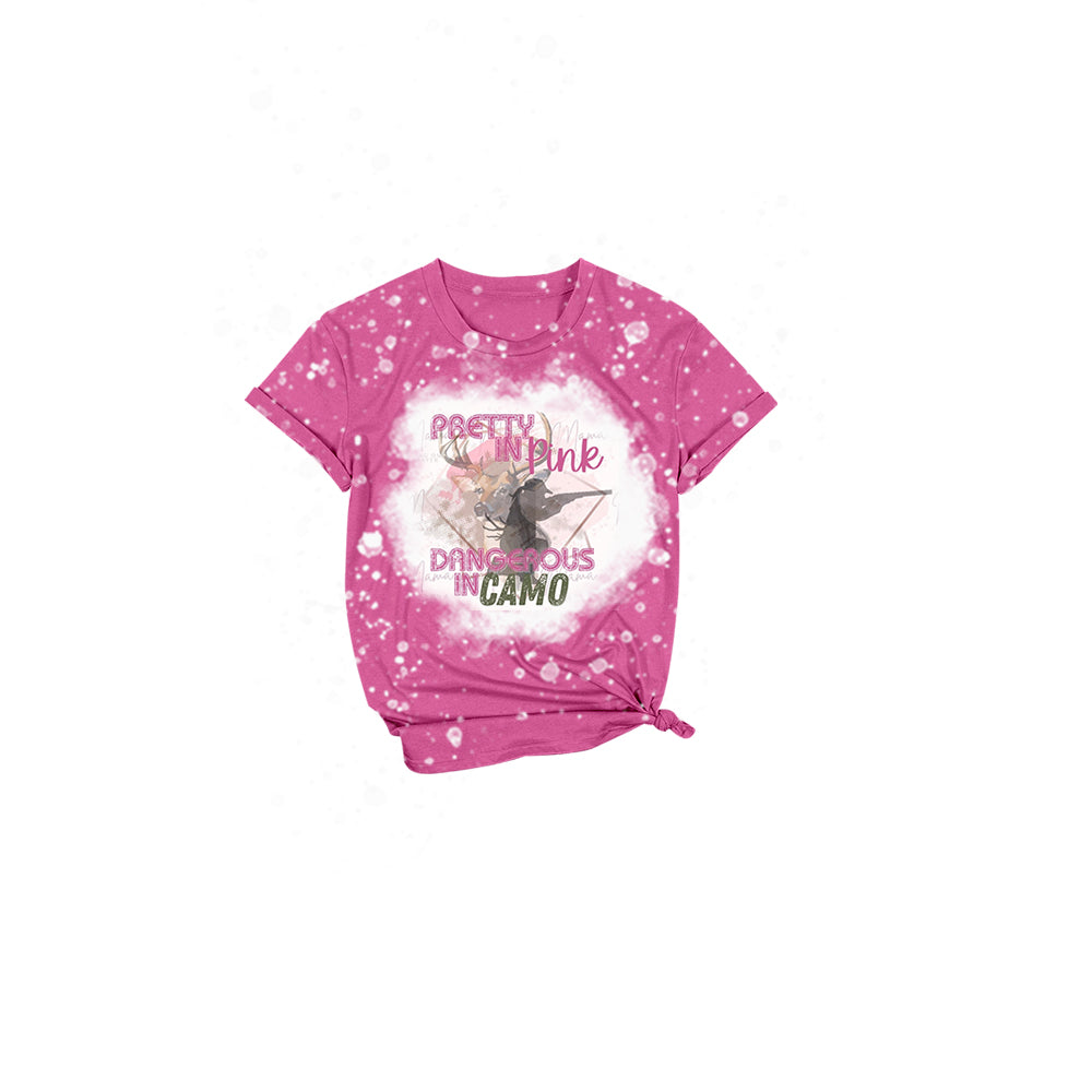 Adult Women Pink Camo Deer Short Sleeve Tee Shirts Tops Preorder(moq 5)