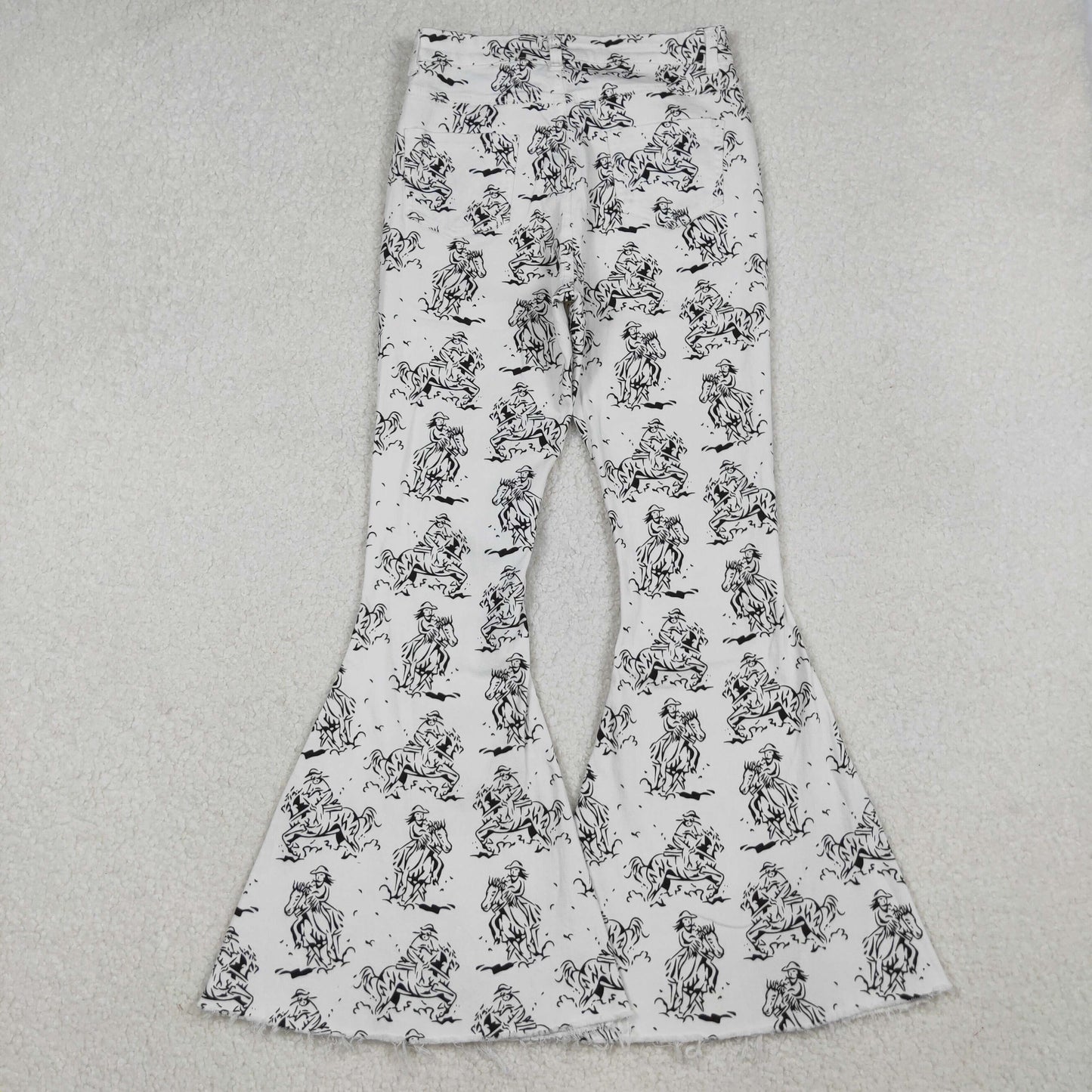 Adult Women White Western Rodeo Denim Bell Bottom Pants Jeans