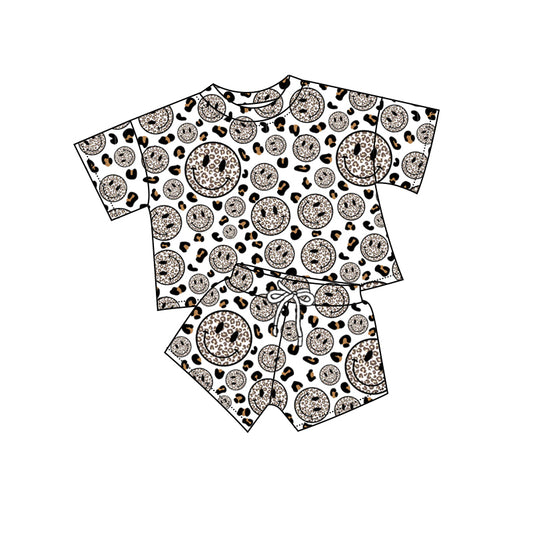 Preorder (moq 5)Baby Girls Leopard Grey Smile Shirts Shorts Sports Clothes Sets