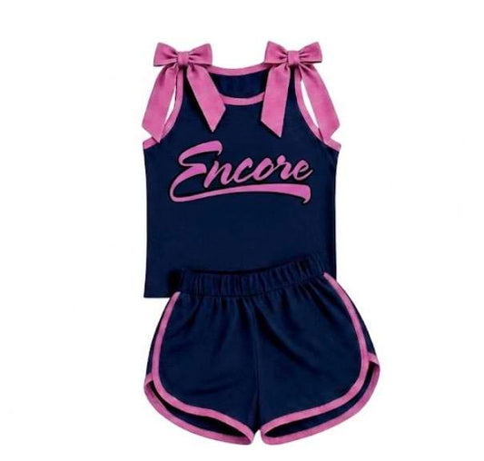 Preorder (moq 5)Baby Girls Encore Bows Shirts Shorts Team Clothes Sets