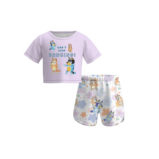 Baby Girls Dog Family Short Sleeve Top Flowers Shorts Clothes Sets preorder (moq 5)