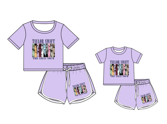 Preorder (moq 5 each) Family Women Baby Girls Singer TS Lavender Top Shorts Clothing Sets