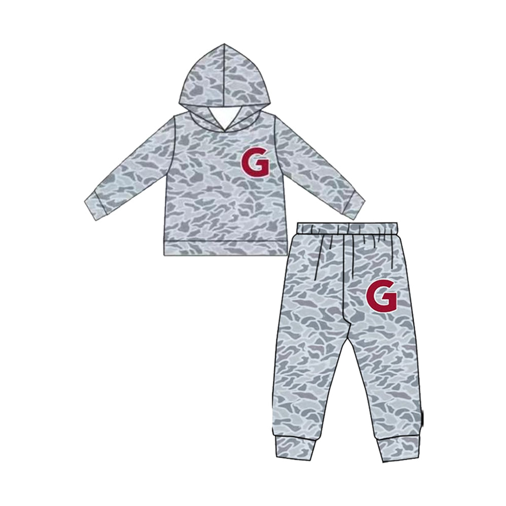 Preorder(moq 5)Baby Boys Grey Camo Hooded G Pants Team Clothes Sets
