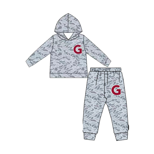 Preorder(moq 5)Baby Boys Grey Camo Hooded G Pants Team Clothes Sets