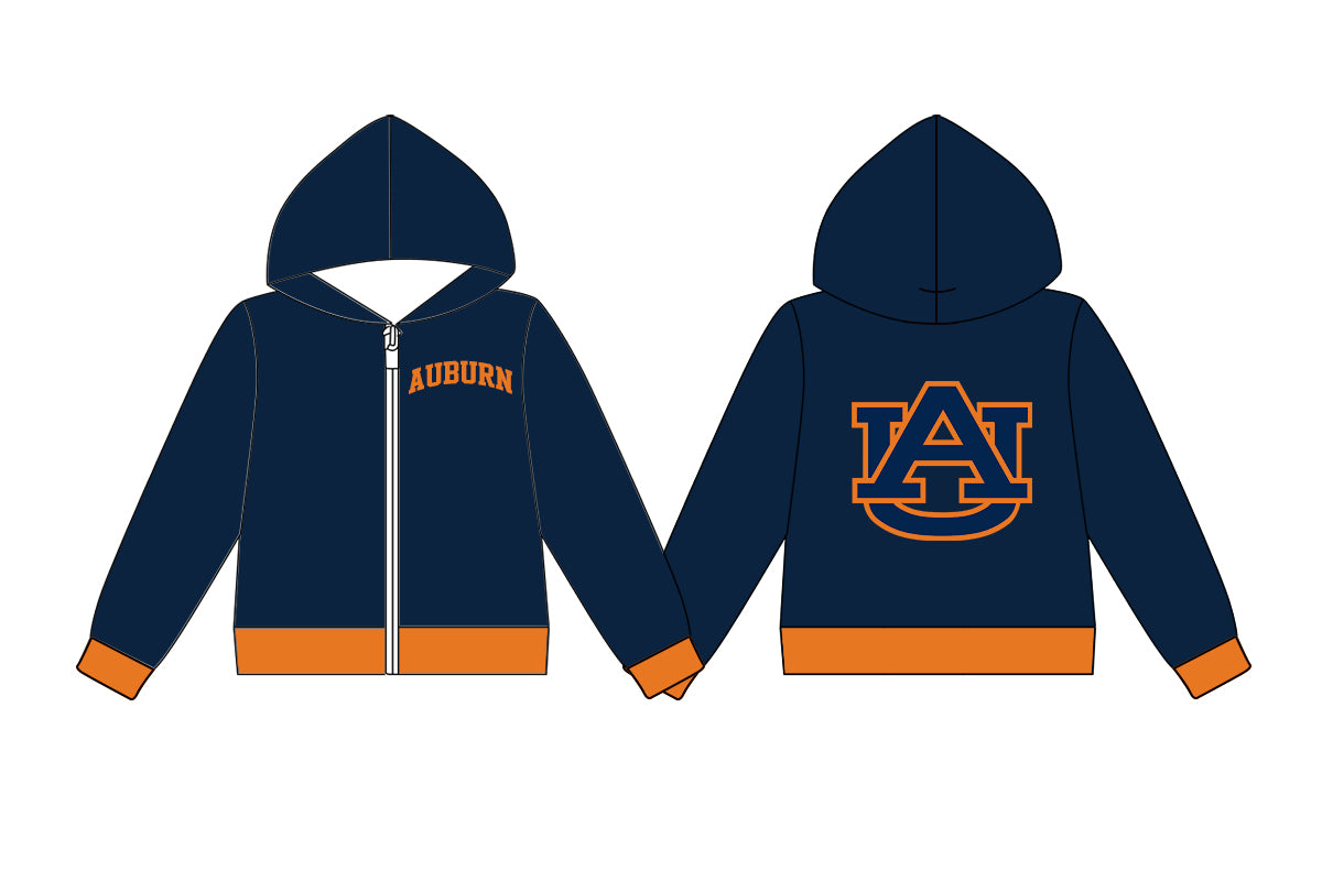 Preorder (moq 5) Baby Boys Long Sleeve Auburn Team Zip Hoodie Jackets Top