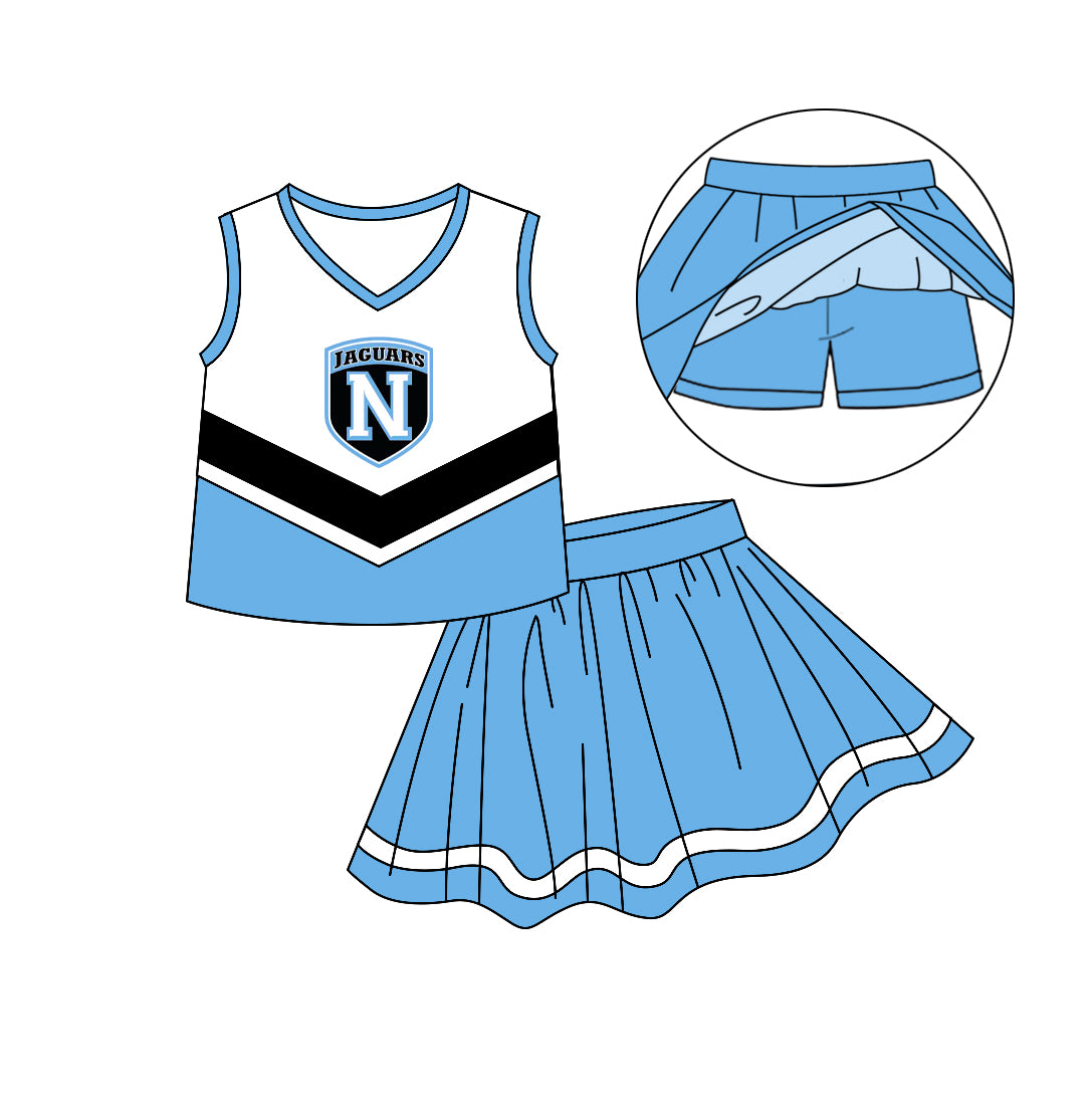 Preorder(moq 5) Baby Girls Sleeveless N Jacuars Top Skorts Team Clothes Set