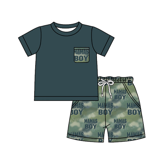 Baby Green Mama's Boy Pocket Shirt Shorts Clothes Sets preorder(moq 5)