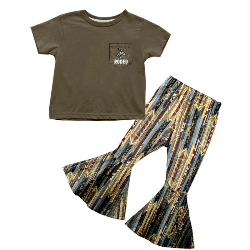 Baby Girls Green Rodeo Shirt Aztec Bell Pants Clothes Sets Preorder