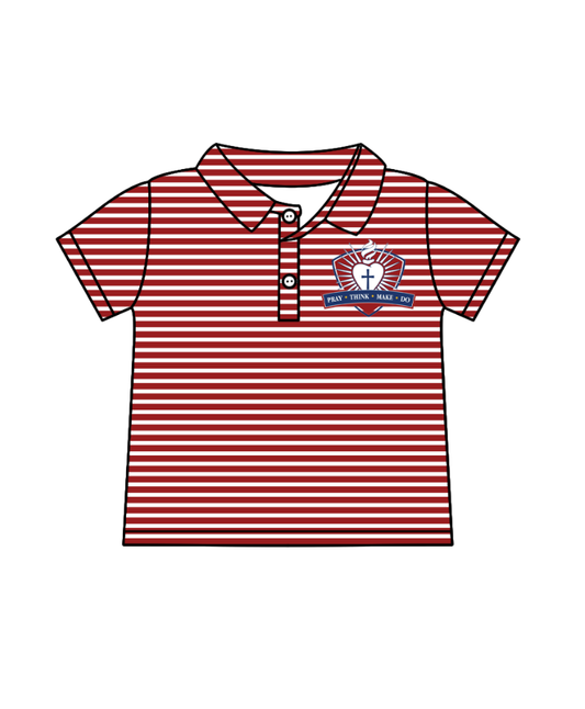 Preorder (moq 5)Baby Boys Short Sleeve Red Stripe Pray Team Button Polo Shirts Top