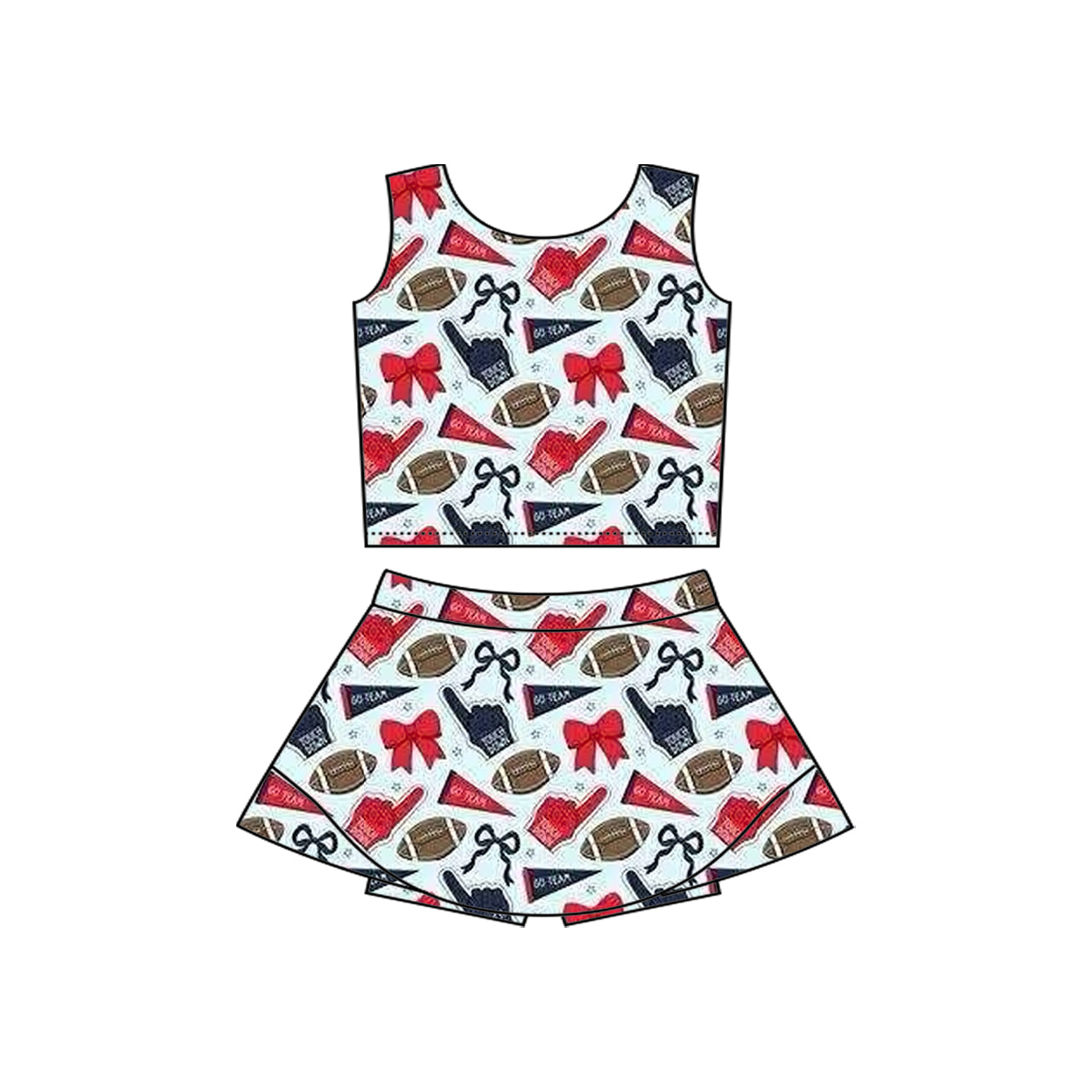Preorder moq 5 Baby Girls Sleeveless Red Football Cheer Vest Top Skorts Team Set