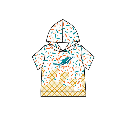 Preorder (moq 5)Baby Boys Drip Sprinkles Miami Dolphins Team Short Sleeves Hoodies Top