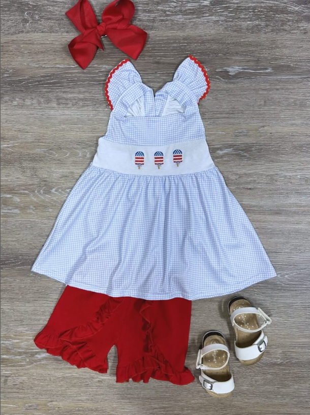 Baby Girls 4th Of July Popsicle Straps Tunic Top Ruffle Shorts Outfits Clothes Sets