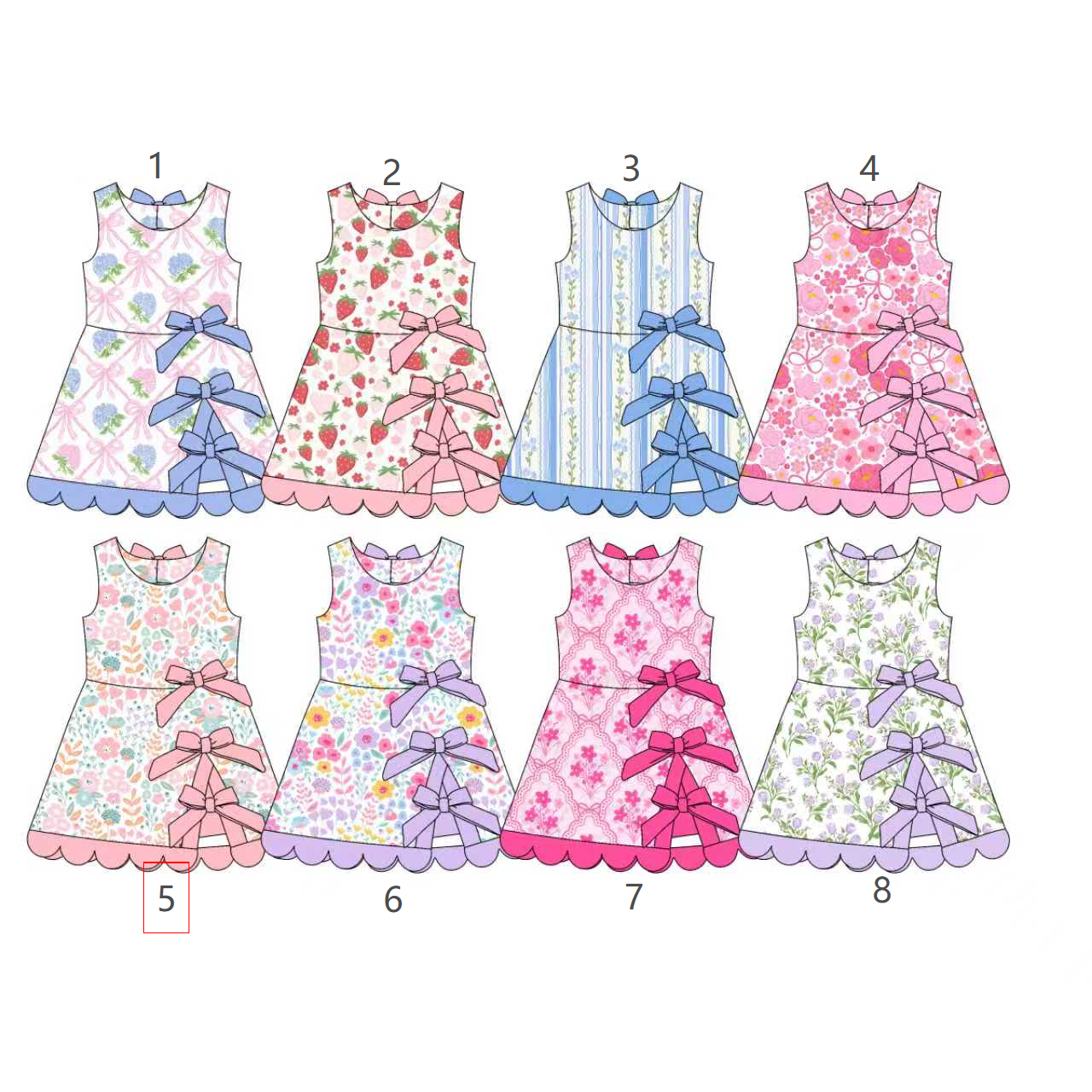 Preorder moq 5 (each item)Baby Girls Sleeveless Strawberry Floral Bows Shorts Knee Length Dresses
