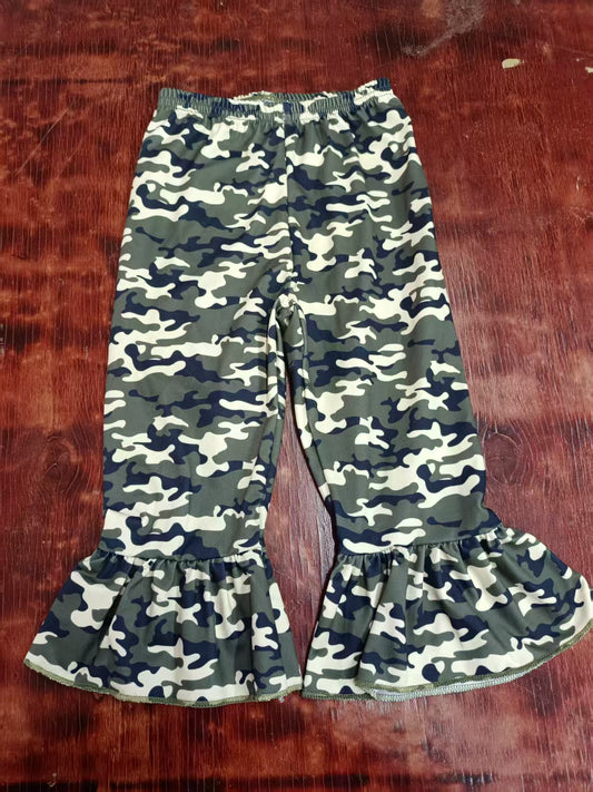 Preorder(moq 5) Baby Girls Green Camo Bell Bottom Ruffle Pants
