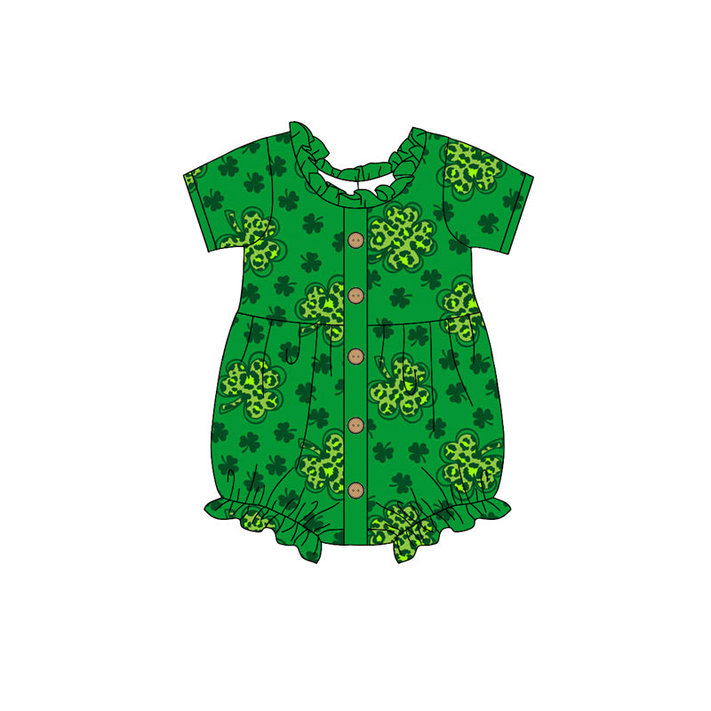 Baby Infant Girls St Patrick Quatrefoil Leopard Buttons Rompers preorder(moq 5)