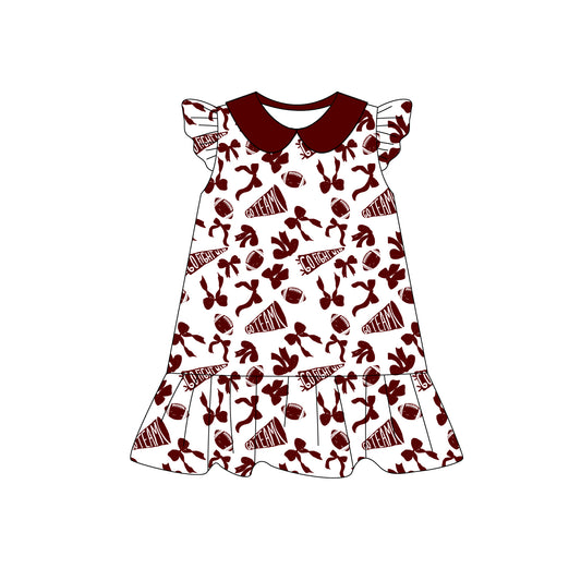 Preorder (moq 5)Baby Girls Wine flutter sleeve Team Knee Length Dresses