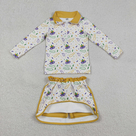 Baby Girls Mardigras Anchors Masks Zip Pullovers Skirt Shorts Yoga Clothes Set