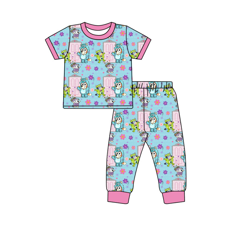 Baby Girls Dog Family Pink Top Pants Pajamas Kids Clothing Sets preorder(MOQ 5)