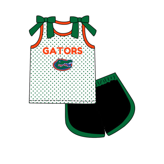 Preorder (moq 5)Baby Girls Bows Gators Polka Dots Top Short Team Clothes Set
