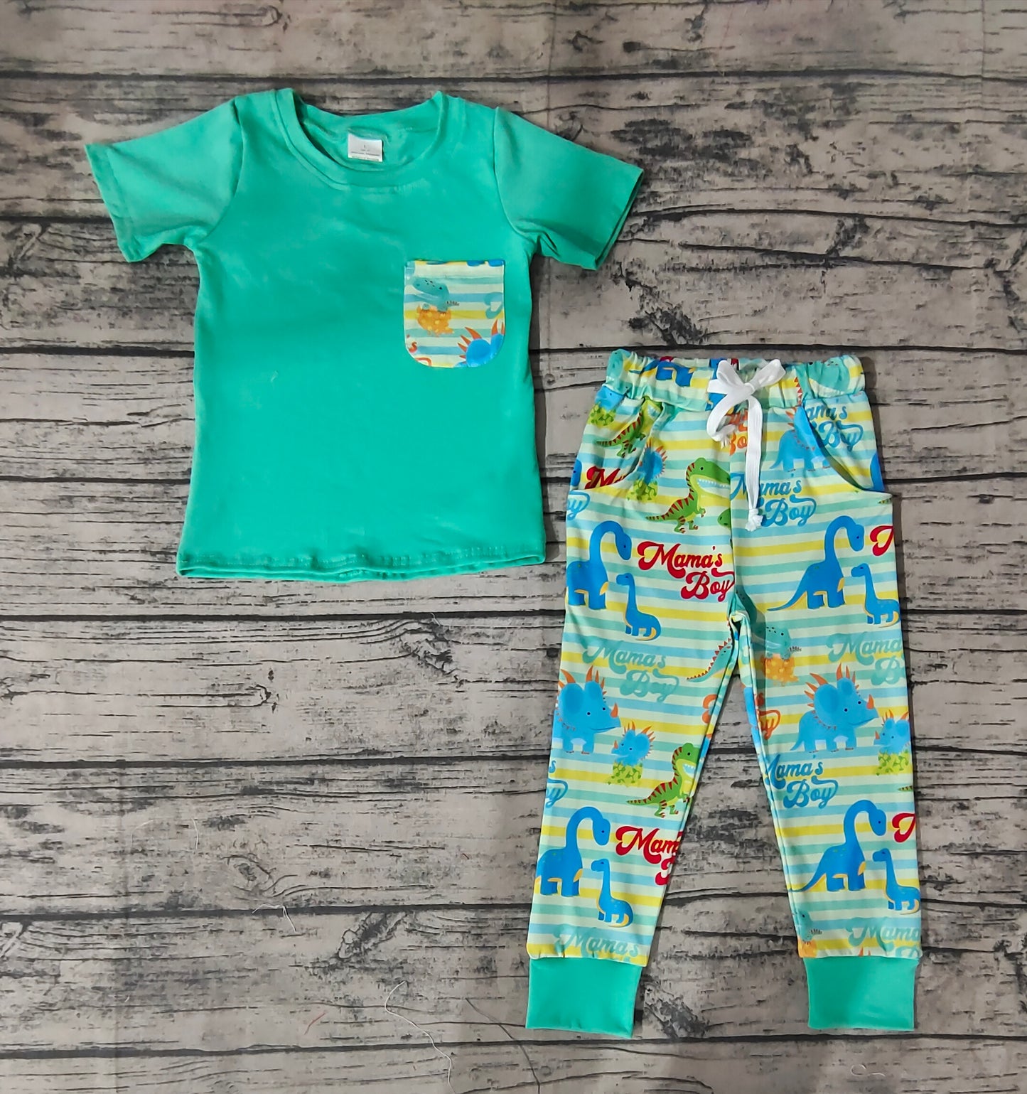 Baby Boys Mama's Boy Pocket Tee Shirt Top Dinosaurs Pants Clothes Sets