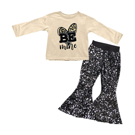 Baby Girls Valentines Be Mine Tee Shirts Tops Black Sequin pants sets preorder(moq 5)