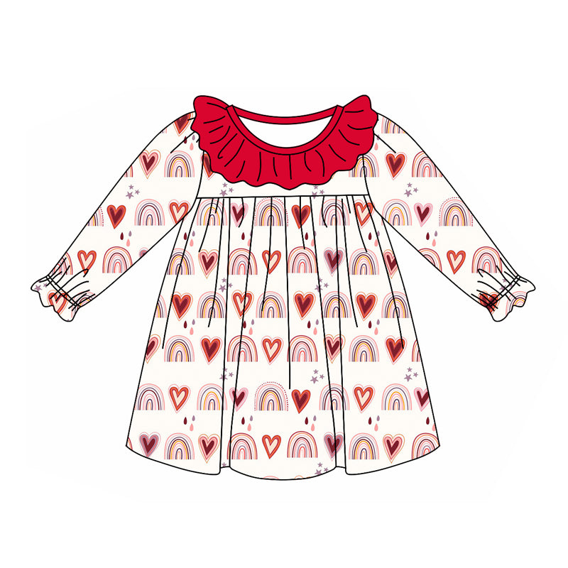 Baby Girls Valentines Hearts Rainbow Knee Length Dresses preorder(MOQ 5)