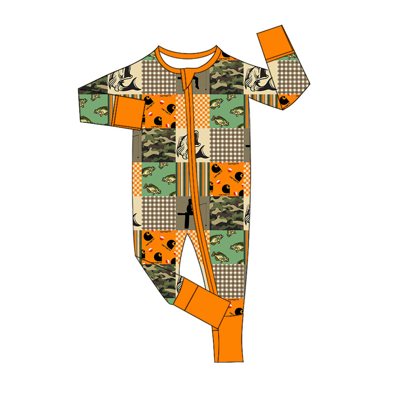 Baby Infant Boys Hunting Fishing Zip Rompers preorder(moq 5)