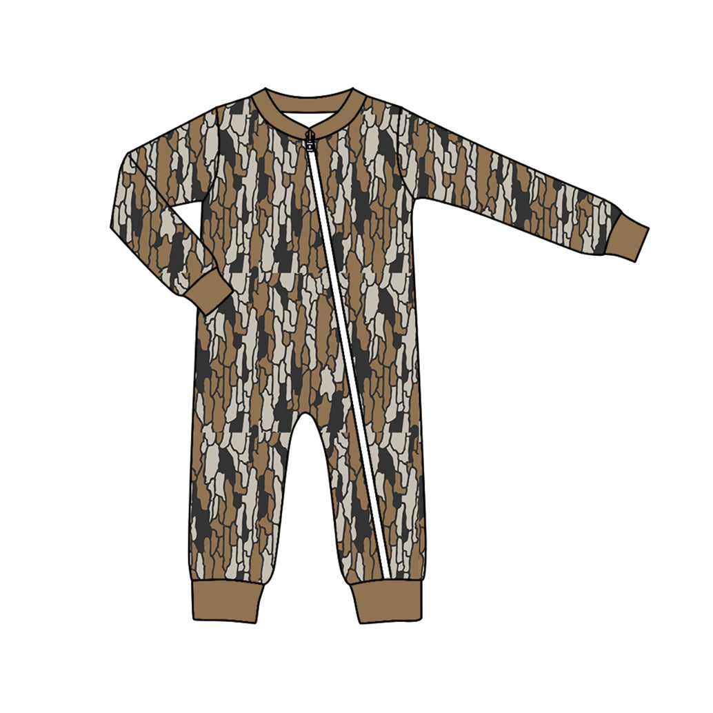 Baby Boys Fall Brown Camo Long Sleeve Zip Rompers preorder(moq 5)