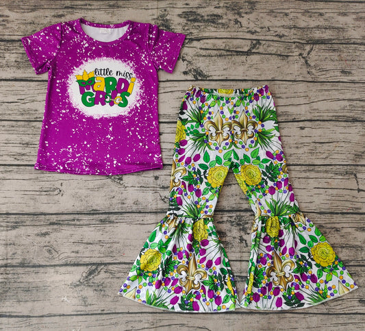 Baby Girls Little Miss Mardi Gras Tee Shirts Bell Pants Clothes Sets