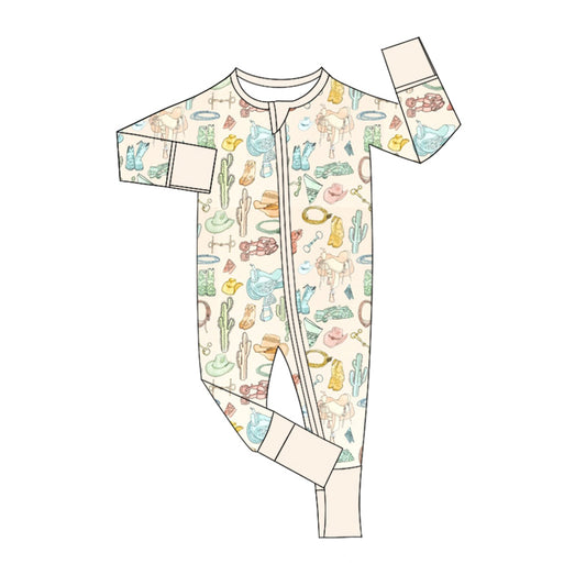 Baby Infant Boys Western Boots Cactus Zip Rompers preorder(moq 5)