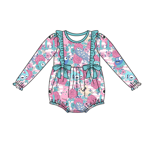 Baby Toddler Girls Flowers Monster Long Sleeve Rompers preorder(moq 5)