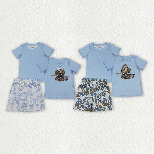 Sibling Baby Boys Dog Fishing Top Camo Pockets Shorts Hunting Clothes Sets